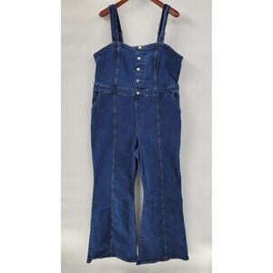 AVA & VIV Jeans Overalls Jumpsuit Size 20 Bell Bottom Flare Leg Button Front